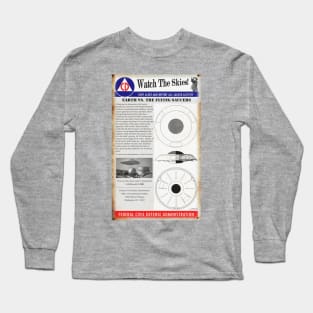 Rusty Vintage Civil Defense Sign - Earth vs Flying Saucers Long Sleeve T-Shirt